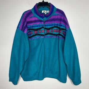 Vintage Men's 90s 1/4 ZipPullover Fleece Size Large Aztec Snow Ski Snowboard 80s
